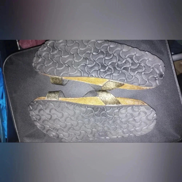 Birkenstock Birki's Metallic Bronze Snakeskin Gladiator Slide On Sandals - Picture 7 of 11